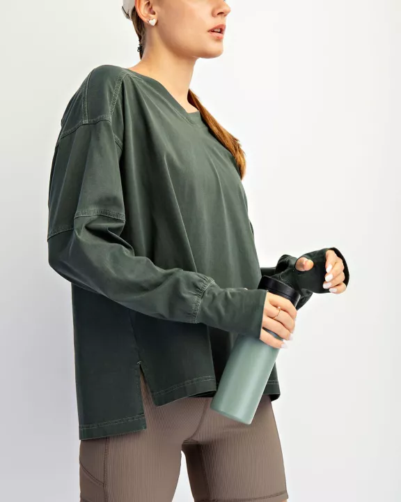 PIGMENT WASHED COTTON V-NECK TOP