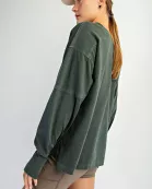 PIGMENT WASHED COTTON V-NECK TOP