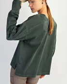 PIGMENT WASHED COTTON V-NECK TOP