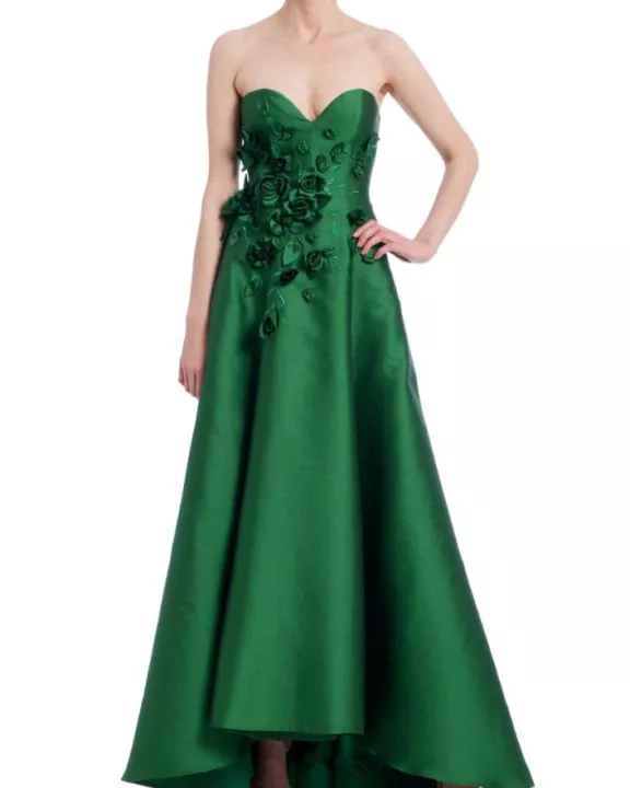 Badgley Mischka Strapless Sweetheart Neckline Back Zipper Closure High-Low Hem Gown Dress