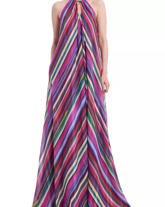 Badgley Mischka Halter Neckline Keyhole Detail Sleeveless Caftan Silhouette Gown Dress