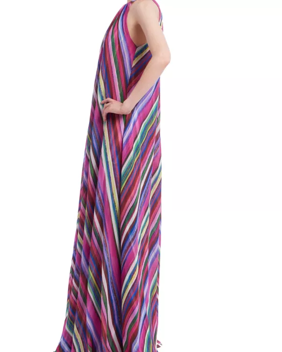 Badgley Mischka Halter Neckline Keyhole Detail Sleeveless Caftan Silhouette Gown Dress