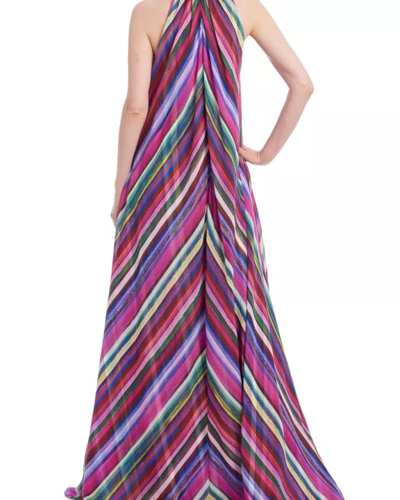 Badgley Mischka Halter Neckline Keyhole Detail Sleeveless Caftan Silhouette Gown Dress
