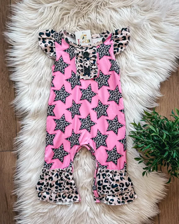 Pink Stars + Leopard Infant Romper by TwoCan