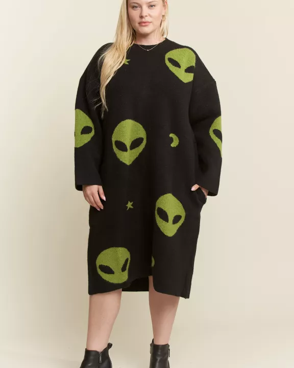 PLUS SIZE ALIEN OVERSIZED KNIT SWEATER MIDI DRESS