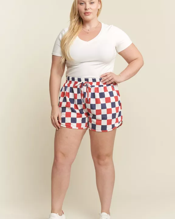 PLUS SIZE RED BLUE CHECKERBOARD SHORTS