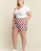 PLUS SIZE RED BLUE CHECKERBOARD SHORTS