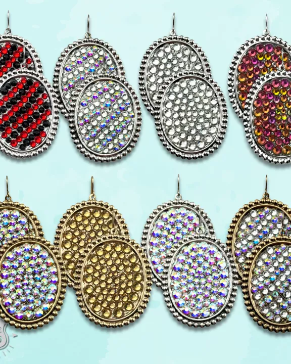 Rhinestone filled oval earring