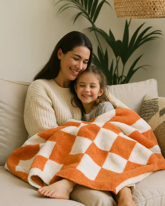 Luxe Checkboard Throw Blanket Orange