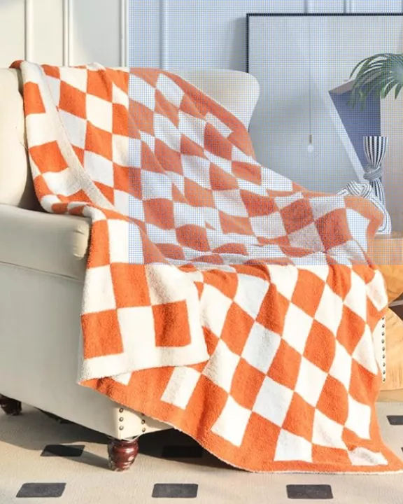 Luxe Checkboard Throw Blanket Orange