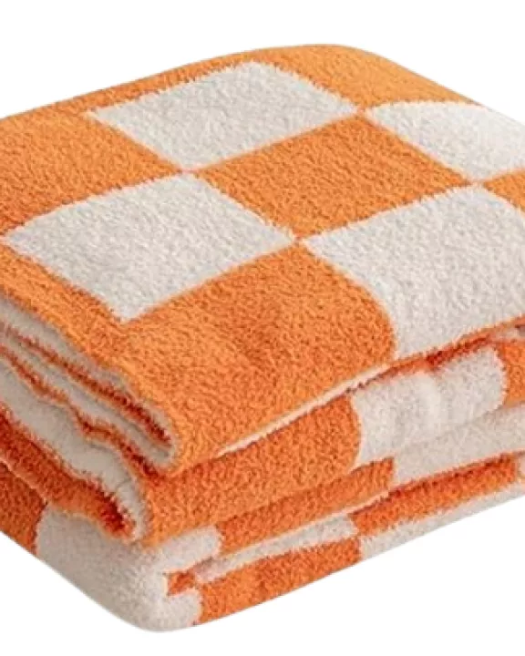 Luxe Checkboard Throw Blanket Orange