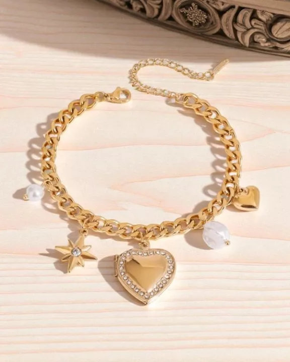 ETA 8/27 - Celestial Heart Gold Charm Bracelet