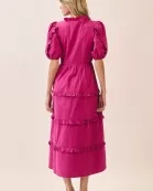CD06158-Drawstring Waist Tiered Skirt Ruffle Accents Dress