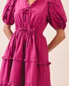 CD06158-Drawstring Waist Tiered Skirt Ruffle Accents Dress