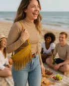 Sabrina Vegan Removable Fringe Style Suede Bum Sling Hip Bag