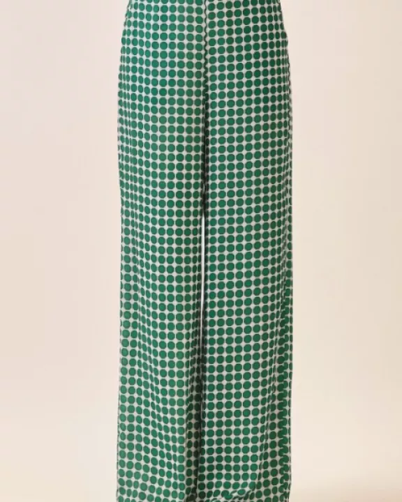CP10254-High Rise Geometric Dot Print Wide Leg Pants