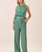 CP10254-High Rise Geometric Dot Print Wide Leg Pants