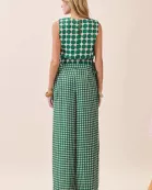 CP10254-High Rise Geometric Dot Print Wide Leg Pants