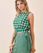 CT9546-Geometric Print Wide Bateau Neck Side Tie Crop Top