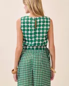 CT9546-Geometric Print Wide Bateau Neck Side Tie Crop Top
