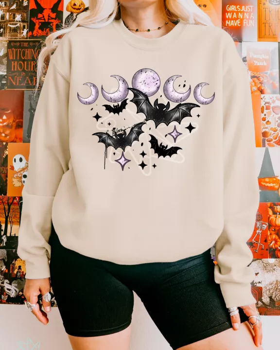 Bats & Moons With Sleeves Option Sweatshirt