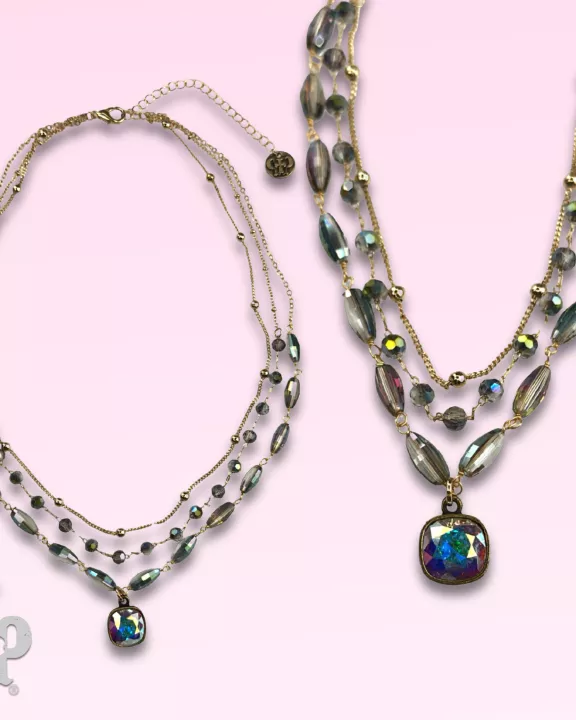 Mixed linked beads and chain necklace with Austrian crystal