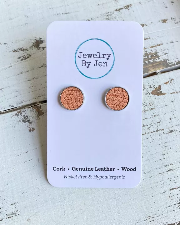 Stud Earrings: Peach Palm Leather