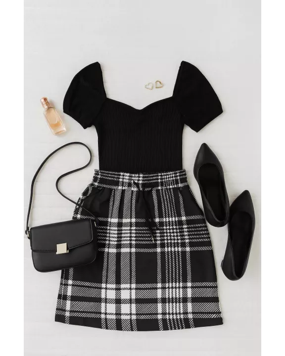 PreOrder | The Amelia - Black And White Plaid Jogger Skirt