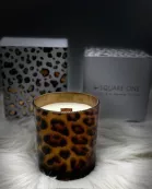 Leopard Print Candle – Limited Edition 9oz Coconut Soy Wax, Wood Wick Candle | Gift-Boxed | Available in Peppercorn & Citrus or Velvet & Smoke