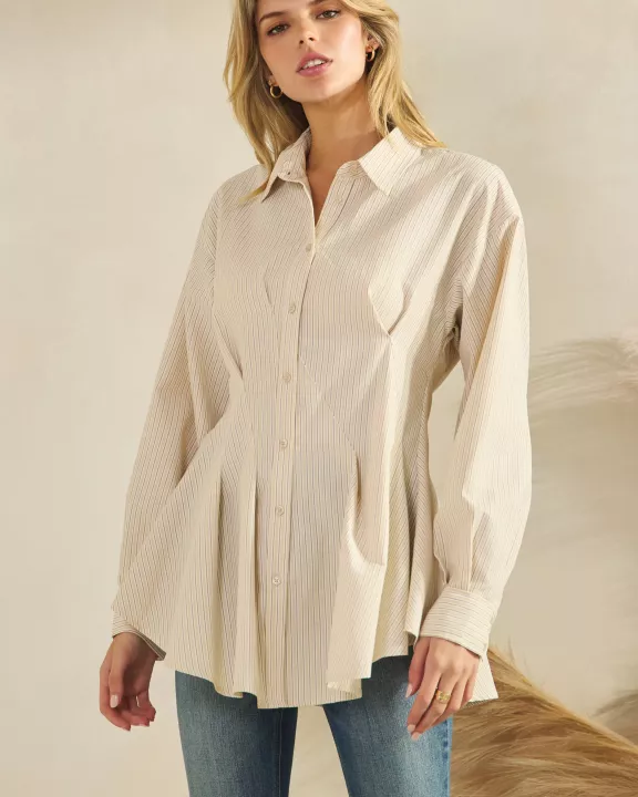 Harper Pleated Stripe Shirt- SDT6412