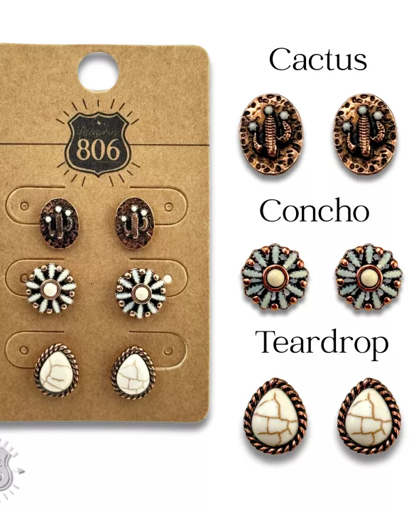 Western concho theme post earring set