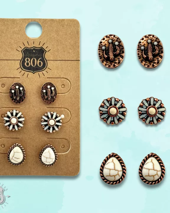 Western concho theme post earring set