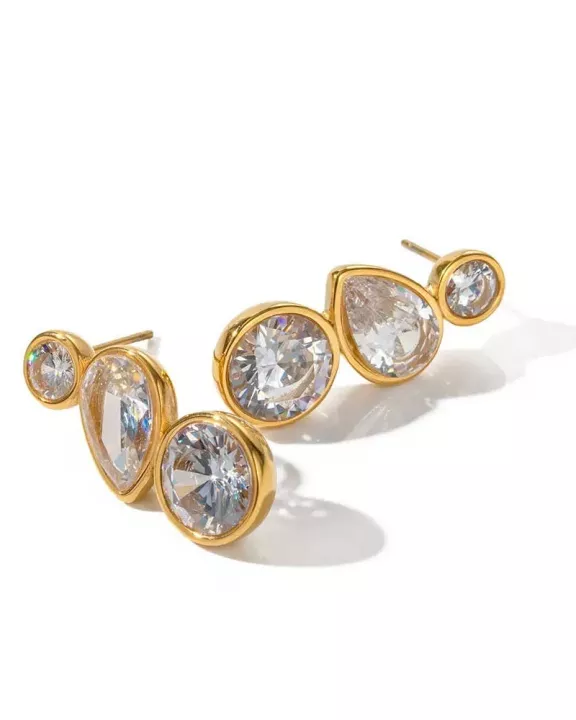 Bezel Diamond Stud Earrings Waterproof