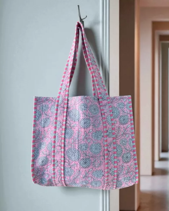 Petal Pink Blossom Block Print Quilted Bag Collection