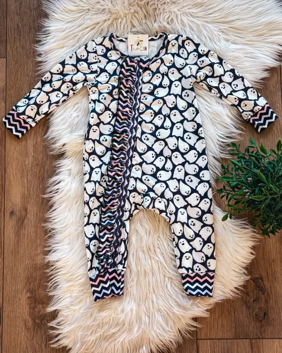 Happy Ghosts Zip Up Romper by TwoCan