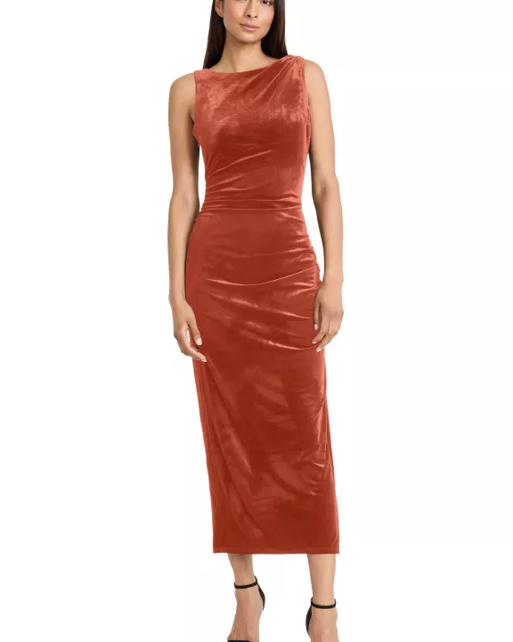 SIDE SLIT VELVET MIDI DRESS