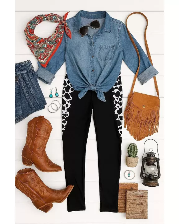 PreOrder | The Carolina - Cow Print Panel Leggings