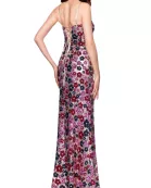 Betsy and Adam Miley Floral Sequin Scoop Neckline Spaghetti Strap Back Tie Closure Floor Length Dress