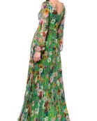 Betsy and Adam Chiffon Floral Print Katarina V-Neck Long Sheer Sleeves Wrap-Style Bodice Pleated Skirt Dress (Plus Size)