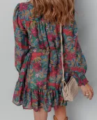 Maria Floral V Neck Puff Sleeve Dress