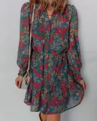 Maria Floral V Neck Puff Sleeve Dress