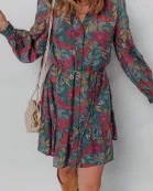 Maria Floral V Neck Puff Sleeve Dress