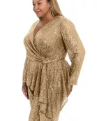 LONG SLEEVE FAUX WRAP ASYMMETRICAL SEQUIN TOP