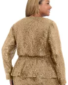 LONG SLEEVE FAUX WRAP ASYMMETRICAL SEQUIN TOP