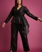 LONG SLEEVE FAUX WRAP ASYMMETRICAL SEQUIN TOP