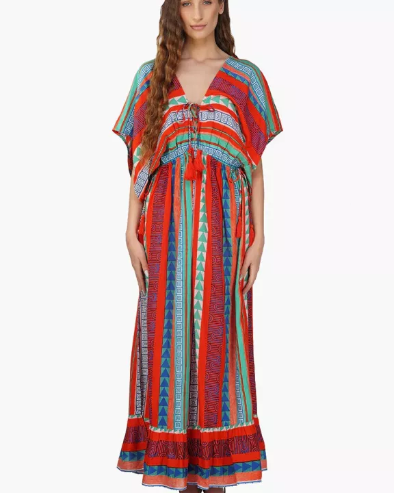 Set of 6 Ruby Aztec Printed Stripe Maxi Dress  (S,M,L)