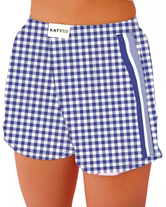 Royal Blue Plaid Wholesale Boxer Shorts for Ladies