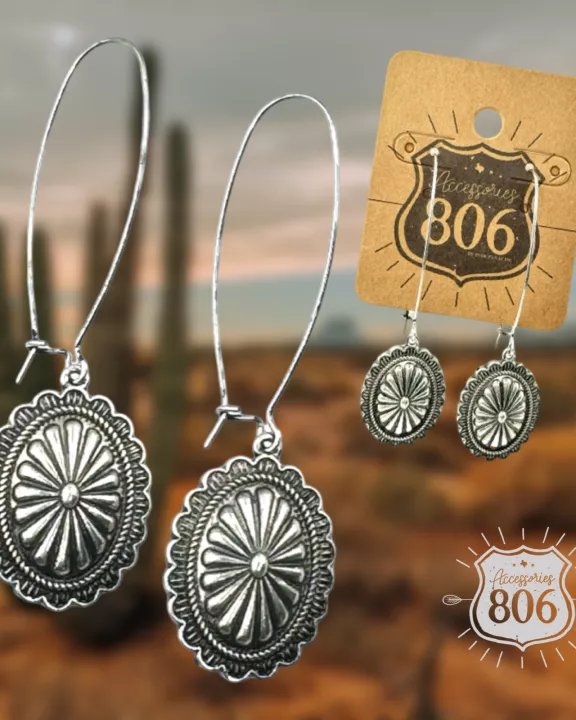 Western silver concho earring
