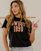 OSU Cowboys College Block Puff Ink Black Ellie Perfect Tee