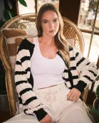 AJT5210 SUPER SOFT RELAXED FIT SHIRRING STRIPED CARDIGAN
